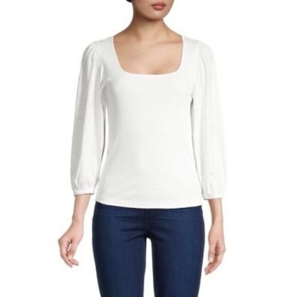 Sanctuary Catch The Sun Tee White 3/4 Puff Sleeves Large NWT - Picture 1 of 12